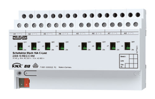 JUNG KNX Актор 8-ми канальный 220V AC 12-24V DC 16 A возм ручн упр DIN-рейка