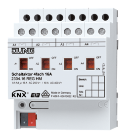 JUNG KNX Актор 4-х канальный 220V AC 16 A возм ручн упр DIN-рейка